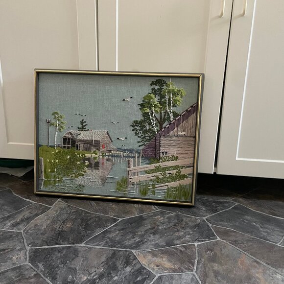 Vintage T. Eaton Co needlework crewel yarn art finished framed home wall decor - Picture 1 of 7